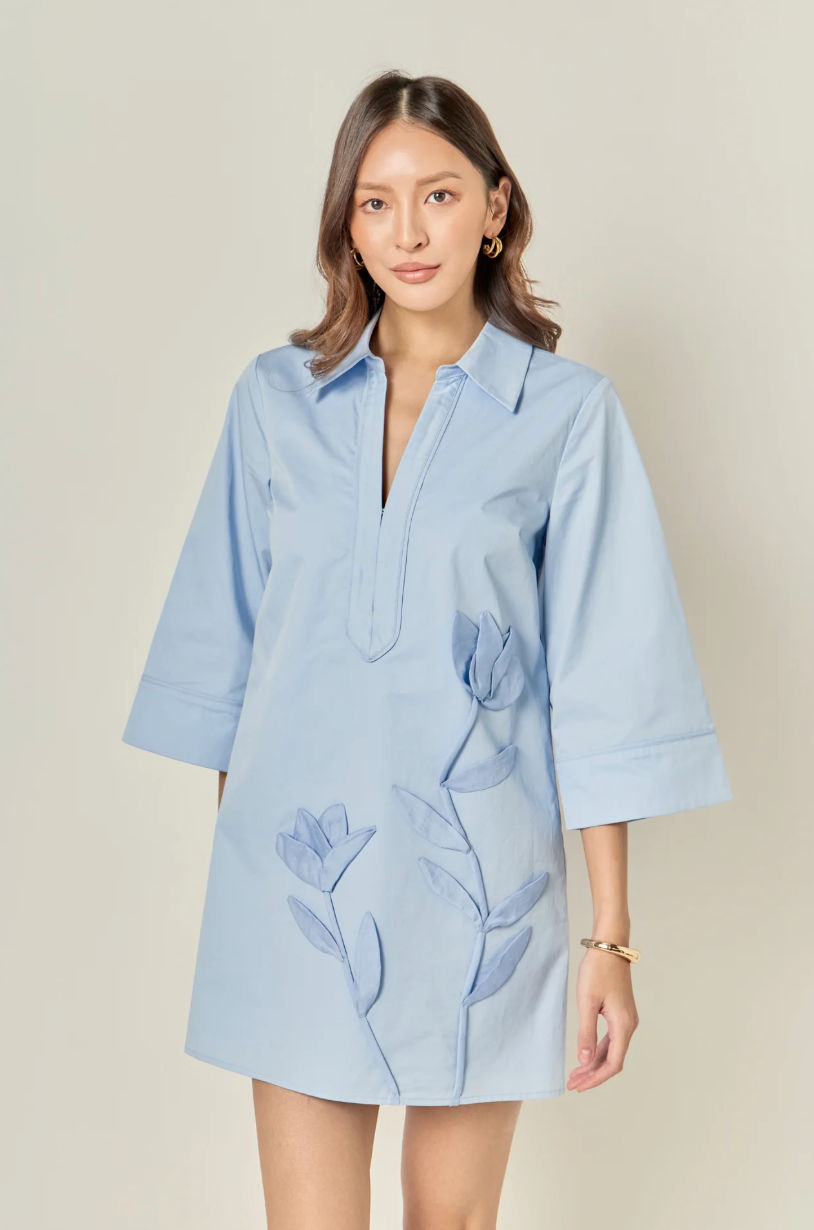 Floral Applique Shirt Mini Dress – Scottie's Floral Applique Shirt Mini Dress – Scottie's