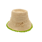 Kate 3" Brim Crochet Bucket Straw Hats with Colored Edge: Midori