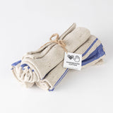 * Blue Tan Wide Stripe Dish Cloth - Set of Three