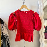 Detachable Sleeve Peplum Top in Red