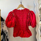 Detachable Sleeve Peplum Top in Red