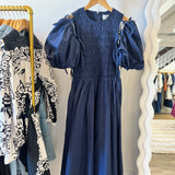 Detachable Sleeve Midi Dress in Navy