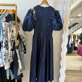 Detachable Sleeve Midi Dress in Navy