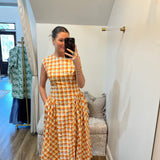 Basque Waist Plaid Midi Dress