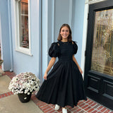 Detachable Sleeve Midi Dress in Black