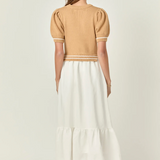 Mixed Media Puff Sleeve Midi Dress