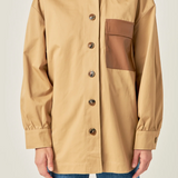 Camel Button Down Shirt with Leather Pocket