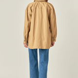 Camel Button Down Shirt with Leather Pocket