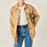 Camel Button Down Shirt with Leather Pocket