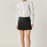 White Poplin Button Down Top with Lace Detail
