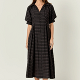 Black Seersucker Check Midi Dress