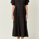 Black Seersucker Check Midi Dress