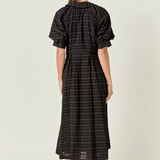 Black Seersucker Check Midi Dress