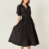 Black Seersucker Check Midi Dress