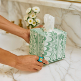 Paper Tissue Box Cover in Green Marble