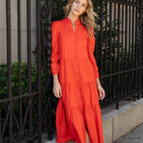 Button Front Shirt Dress in Red