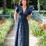 Blackwatch Tartan V-Neck Flutter Sleeve Maxi