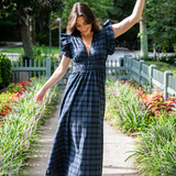 Blackwatch Tartan V-Neck Flutter Sleeve Maxi