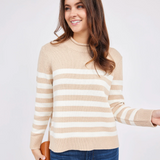 Camel Roll Neck Stripe Sweater