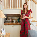VNeck Flutter Sleeve Maxi in Red Tartan Plaid