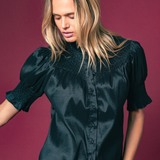 The Nicole Shirt in Black Satin