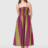 Smocked Dress in Wildberry Stripes