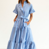 Victoria Dress in Blue Oxford