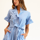Victoria Dress in Blue Oxford