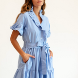 Victoria Dress in Blue Oxford