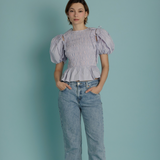 Detachable Puff Sleeve Top in Pink and Blue Stripe