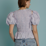 Detachable Puff Sleeve Top in Pink and Blue Stripe