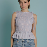 Detachable Puff Sleeve Top in Pink and Blue Stripe