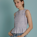 Detachable Puff Sleeve Top in Pink and Blue Stripe