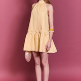 Scalloped Halter Linen Mini Dress