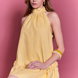 Scalloped Halter Linen Mini Dress