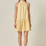 Scalloped Halter Linen Mini Dress