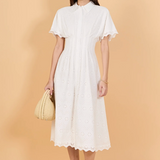 Eyelet Cinched Waist Midi Dress