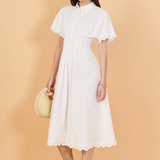 Eyelet Cinched Waist Midi Dress