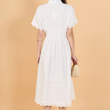 Eyelet Cinched Waist Midi Dress