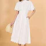 Eyelet Cinched Waist Midi Dress