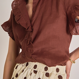Chocolate Brown Ruffle Blouse