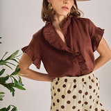 Chocolate Brown Ruffle Blouse