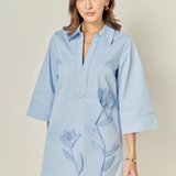 Floral Applique Shirt Mini Dress