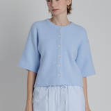 Short Sleeve Knit Cardigan in Sky Blue