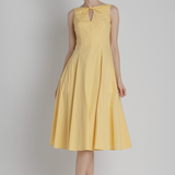 Poplin Keyhole Midi Dress in Yellow