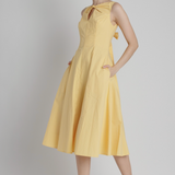 Poplin Keyhole Midi Dress in Yellow