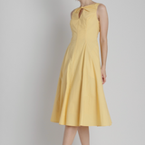 Poplin Keyhole Midi Dress in Yellow