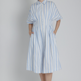 Striped Pleated Midi in Sky Blue Stripe