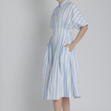 Striped Pleated Midi in Sky Blue Stripe