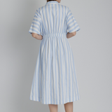 Striped Pleated Midi in Sky Blue Stripe